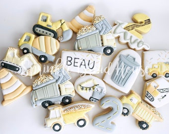 Customizable Construction party cookies - birthday garbage truck party - cement truck excavator  Dump truck party favor  gift