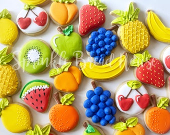 Mini/small Tutti Frutti cookies - two-tti frutti cookies -tutti fruitti party - fruit cookies - decorated sugar cookies - fruit party favor