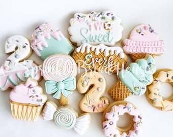 Two Sweet cookies - two sweet birthday party favors - too sweet party - ice cream donut sweets cookies - sugar cookies - 2nd birthday