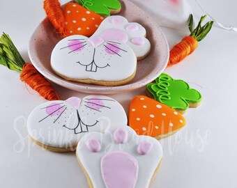 Chubby Carrot - Easter Bunny cookies - decorated sugar cookies - perfect fun Easter gift - Easter party - Easter Bunny paw - Bunny nose