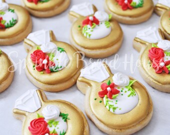 Biscuits de bague en diamant or mariage floral - biscuits au sucre - fête de fiançailles - mariée à être cadeau - bachelorette - faveur de fête de douche nuptiale