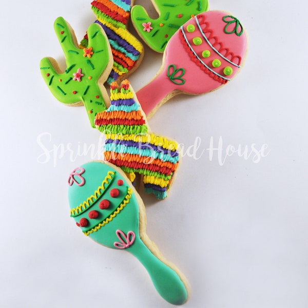 Fiesta cookies - Cinco De Mayo - tex mex - cactus cookies - piñata cookies - desert cookies - southwest gift - fiesta party favor