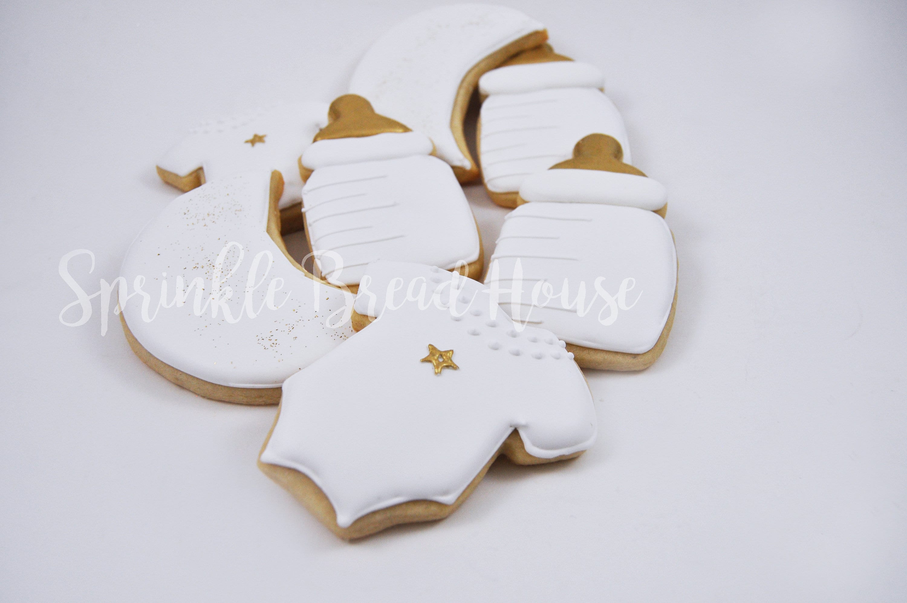 Sophisticated and elegant white and gold baby shower sugar cookies -…
