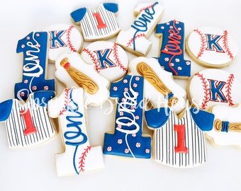 Galletas personalizables de béisbol de primer cumpleaños - 1er novato del año en la fiesta de béisbol - favor de fiesta de cumpleaños de béisbol - regalo de niño