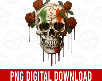 Mexican Flag Skull Art with Roses - PNG Digital Download