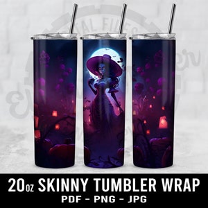 Catrina 20 oz Skinny Tumbler Wrap Pdf - Png - Jpg Sublimation Design Digital Download Straight Tumbler