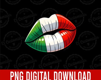 Op de afbeelding: Een digitale download van een rode, witte en groene lippenafbeelding met de kleuren van de Italiaanse vlag. De afbeelding is 5000 x 5000 pixels.