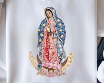グアダルーペの聖母パッチワークPNG、聖母マリアカトリックデジタルアート（昇華プリント、DTF）