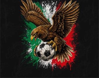 雄大な鷲のサッカーボールPNG – メキシコ国旗の色を使ったスポーツアート（デジタルダウンロード）