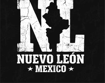 ダメージ加工されたヌエボ・レオン州メキシコデザイン、グランジ風州名アートPNGデジタルダウンロード