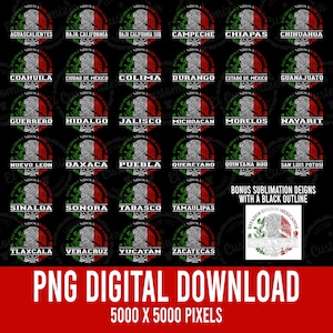 Mexican States Bundle Tricolor Mexican Eagle PNG Bundle Mexico Coat Of Arms And All 32 Mexican States