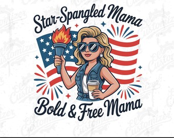 星条旗ママ PNG、愛国的なアメリカ国旗イラスト（デジタルダウンロード）