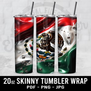 Vaso delgado de 20 oz con diseño de bandera mexicana brillante V2 en formato PDF - Png - Jpg Descarga digital Diseño de sublimación Vaso recto