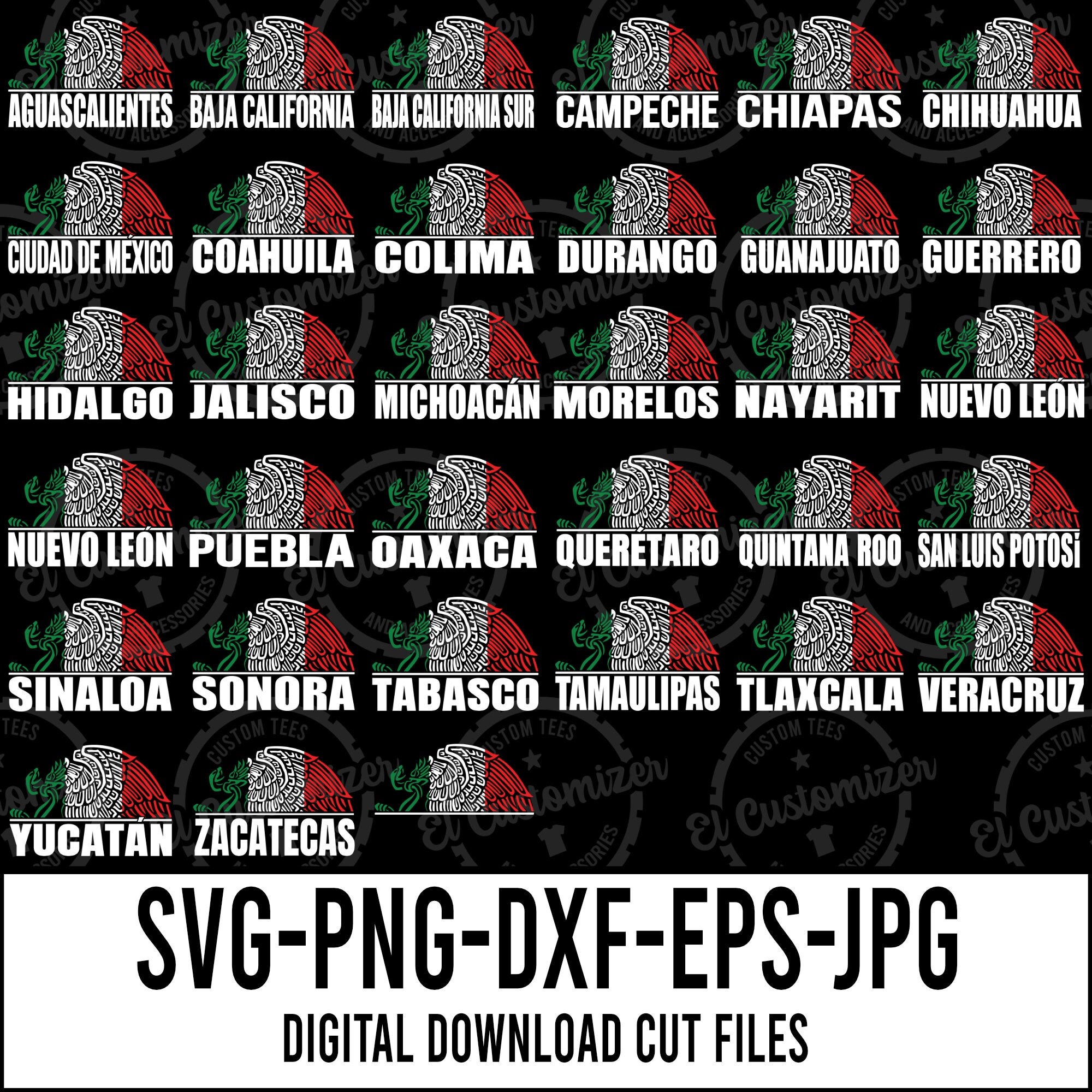 Mexican States Tricolor Mexican Eagle SVG Bundle Cut Files Svg Png Dxf Jpg Eps Digital Files For Cricut and Silhouette