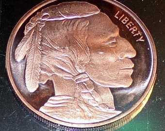 1 Troy Ounce COPPER  Indian Head Coin + 2 bonus novelty coins