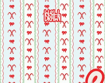 Christmas Candy Cane Seamless Pattern | Holiday Bow Stripes (PNG JPG Digital Download)