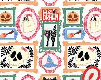 Framed Halloween Pattern: Spooky Skulls, Cats, Pumpkins (PNG JPG Digital Download)