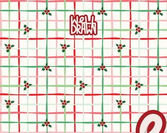 Christmas Plaid Holly Seamless Pattern | Festive Red Green Design (Digital Download)