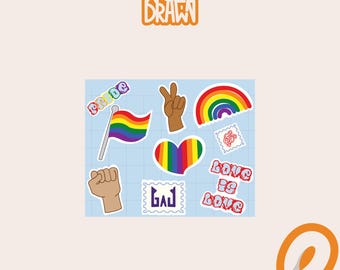 プライド クリップアート: レインボー ステッカー、昇華転写用 PNG SVG (デジタル ダウンロード)