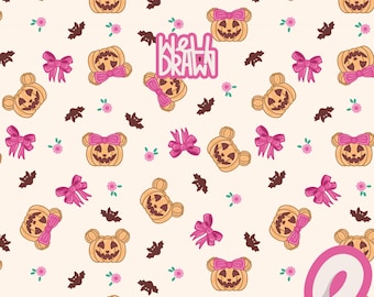 Mickey Halloween Seamless Pattern: Pumpkin, Bows, Bats (PNG JPG Digital Download)