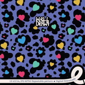 Heart Leopard Print Seamless Pattern: Valentine&#39;s Day Fabric Design (JPG PNG)
