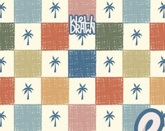 Retro Palm Tree Checkered Pattern: Beachy Seamless Design (JPG & PNG Digital Download)
