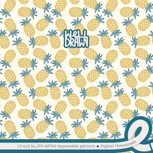 Ananas Musterdesign | Sommer Obst Digitales Papier | Sublimation & Druck | Oberflächengestaltung | 12x12"PNG JPG | Tropisches Design