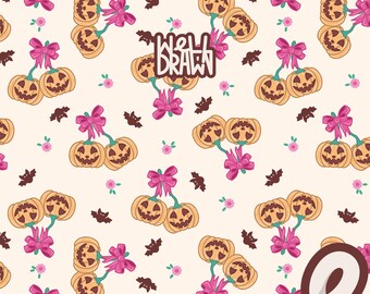 Coquette Halloween Pumpkin Seamless Pattern | Kawaii PNG JPG (Digital Download)