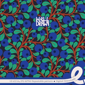 Modèle sans couture de bleuets | Conception de la surface des fruits | Conception par sublimation et impression | Téléchargement numérique PNG JPG 12 x 12 | Bricolage Scrapbooking artisanal