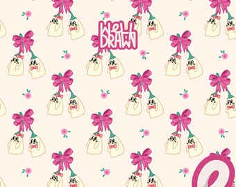 Coquette Halloween Ghost Seamless Pattern: Pink Bows (PNG JPG Digital Download)
