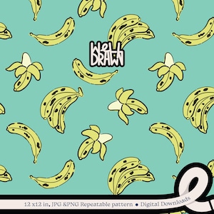 Bananen-Muster - Sommerfrucht-Digitalpapier - Sublimation & Druck, Oberflächendesign, wiederholbarer PNG-JPG-Hintergrund