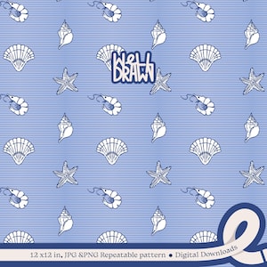 Nautical Seamless Pattern: Beach Ocean Digital Paper (PNG JPG)