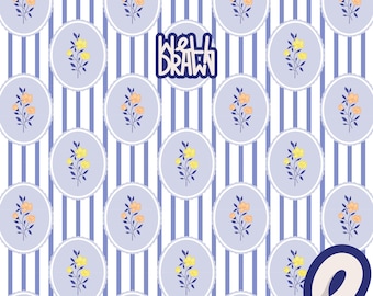 Vintage Floral Seamless Pattern: Blue Stripe Spring Design (PNG JPG Digital Download)