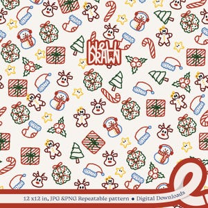 Weihnachten Musterdesign Digital Download - Festlicher Schneemann, Rentier, Geschenke, Zuckerstangen & Holly Design für Sublimation, Druck, Kunsthandwerk