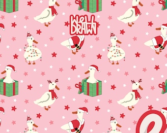 Silly Goose Christmas Pattern: Pink Holiday Ducks (PNG JPG Download)