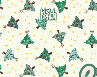 Retro Vintage Christmas Tree Seamless Pattern: Festive Holiday Design (PNG JPG Digital Download)