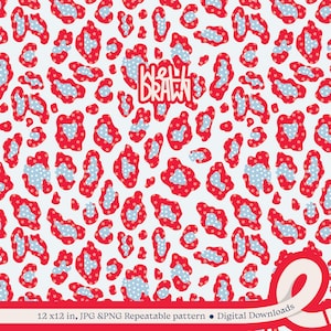 Patrón sin costuras con estampado animal del 4 de julio / Estrellas patrióticas rojas, blancas y azules / Sublimación e impresión / Diseño de superficie / PNG JPG