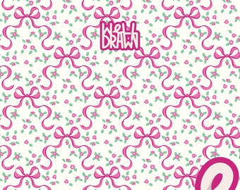 Pink Bow & Floral Seamless Pattern: Coquette Spring Design (PNG JPG)