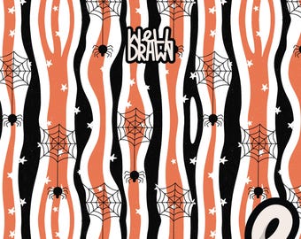 Halloween Spider Web Seamless Pattern: Orange, Black, & Stars (Digital PNG JPG Download)