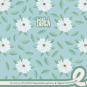 White Daisy Spring Summer Floral Seamless Pattern for Sublimation, Printing, Surface Design, Fabric, Scrapbooking, DIY Projects, JPG & PNG