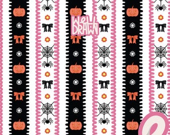 Halloween Pattern | Pumpkin, Spiderweb, Bow (PNG JPG Digital Download)