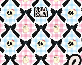 Kawaii Goth Halloween Pattern: Ghosts, Skulls, Bows (PNG JPG Digital Download