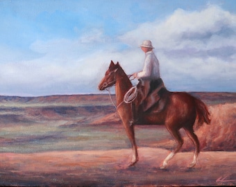 Western Cowboy Oil Painting, 11x14 Canvas