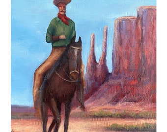 Western Cowboy Oil Painting, 11x14 Stretched Canvas