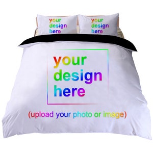 Ensemble housse de couette blanc personnalisé avec photo parure de lit queen-size personnalisée et 2 taies d'oreiller parure de lit 3 housses de couette en microfibre personnalisée