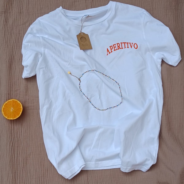 Aperitivo Shirt mit Flockdruck, Aperol Shirt, Aperol Spritz, Orangen, Sommer, Festival, Handbeplottet, Handgemacht, Einzigartig