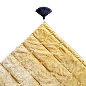 Gold Velvet Quilt: Cotton Batting, Hand Stitched Tassels