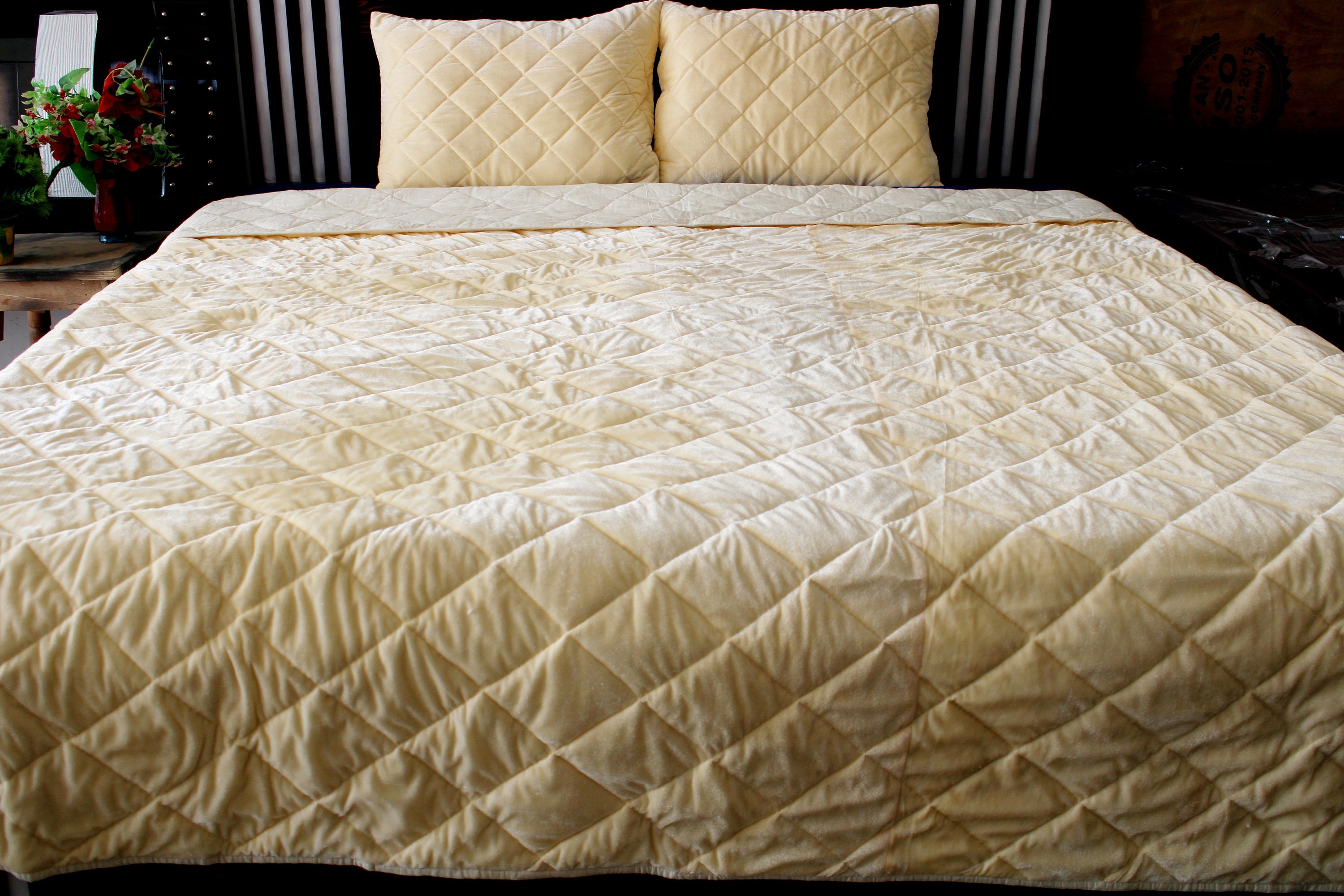 Cream velvet quilt king velvet blanket cream velvet comforter - Etsy België