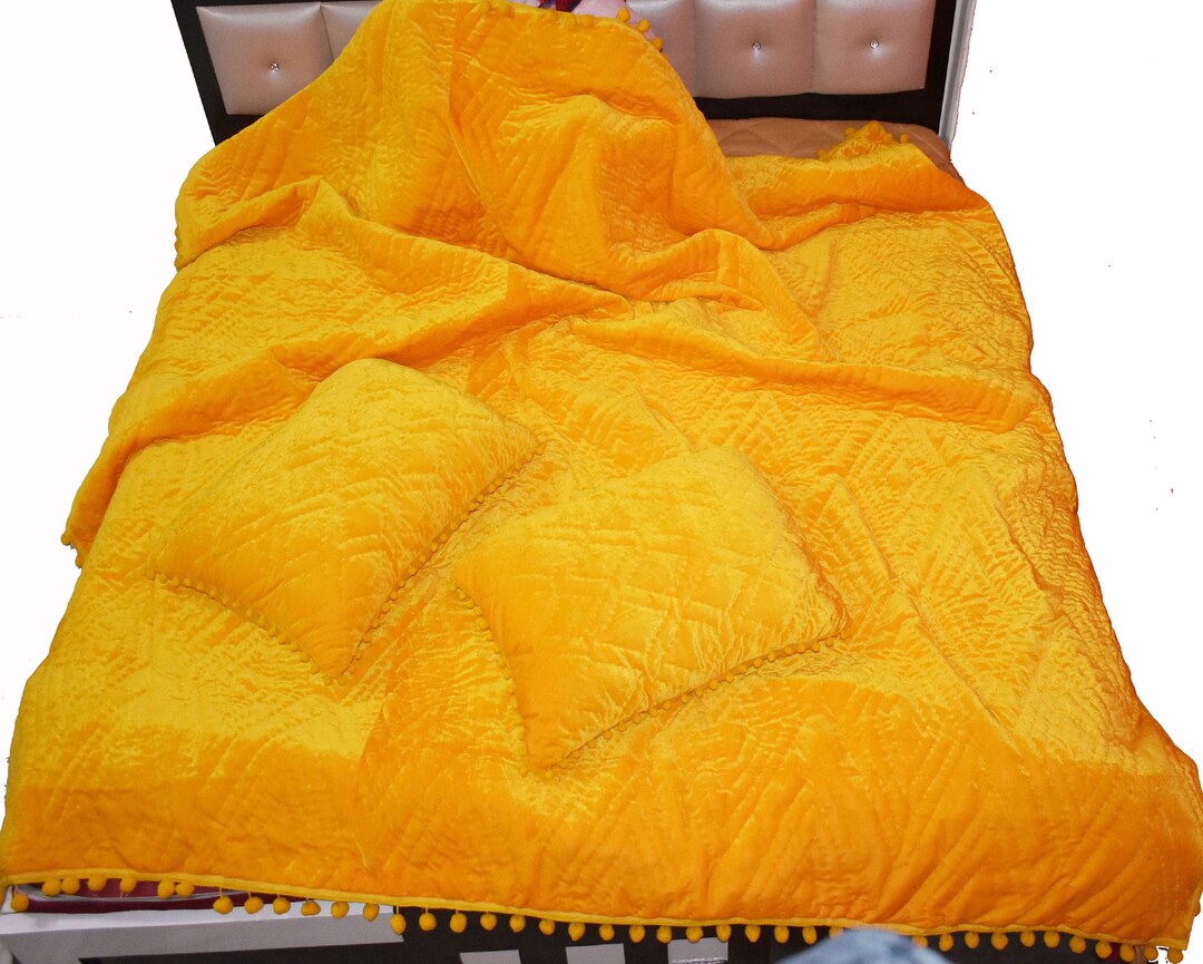 Yellow Velvet Quilt King Velvet Blanket Yellow Velvet Etsy