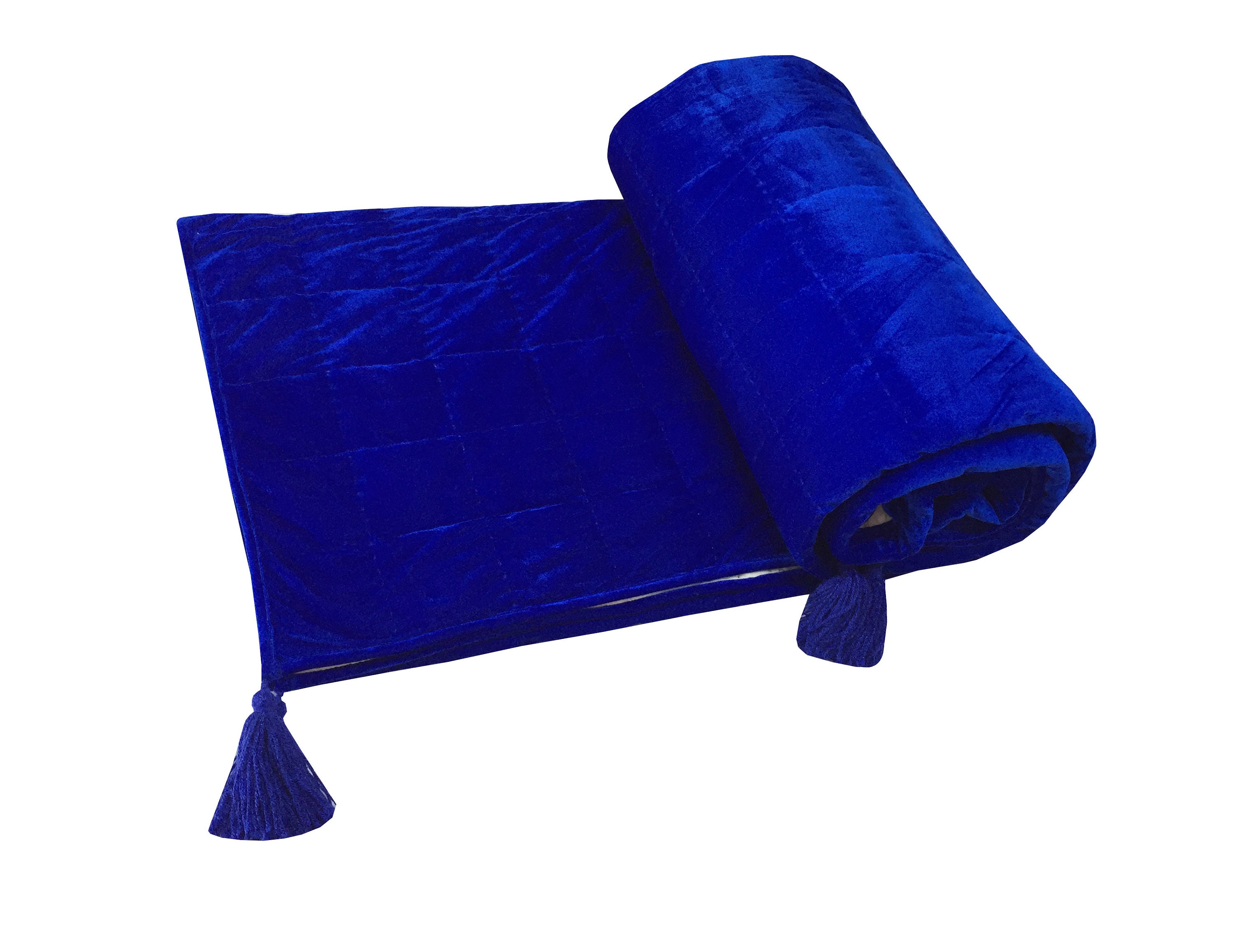 Royal Blue Velvet Quilt Coverlet_box Stitched_velvet Bedding Etsy UK